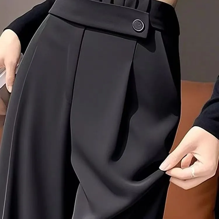 復古鬆弛感百搭高腰直筒垂感休閒闊腿褲-HaloBless