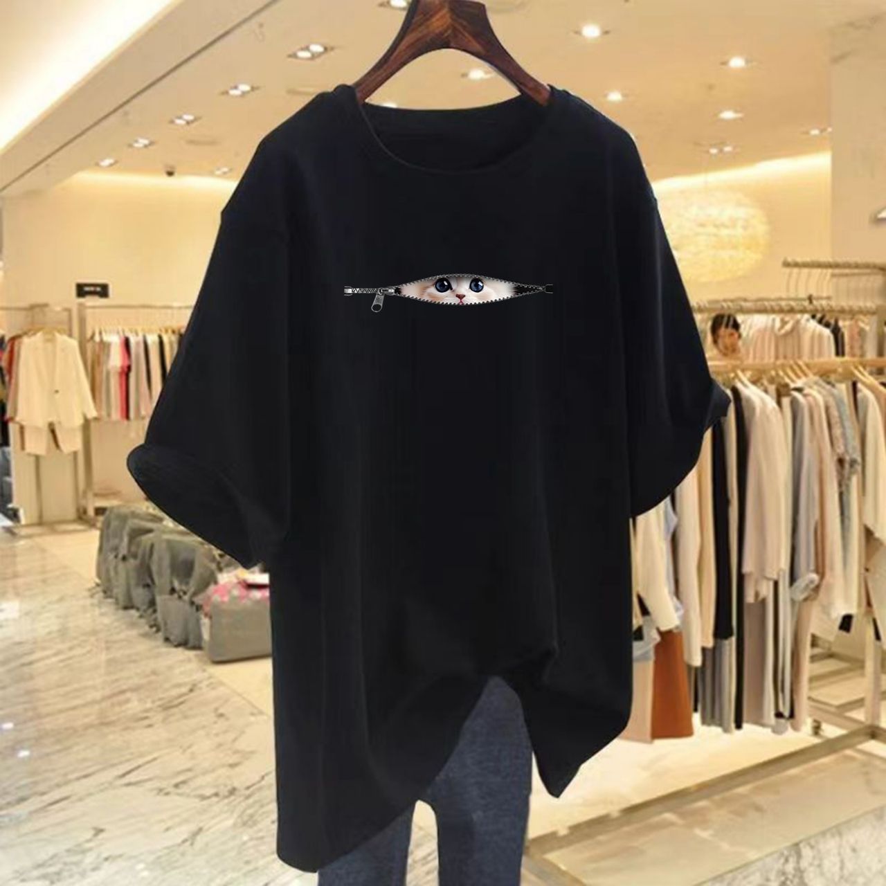 16色純棉寬鬆可愛貓咪寬鬆中長款百搭短袖T恤-HaloBless