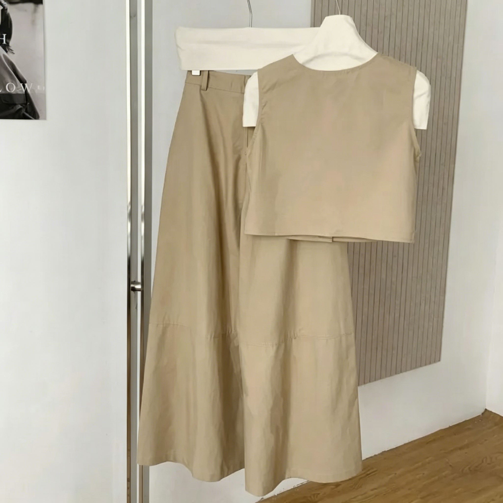 【單件/套裝】極簡魅力純色無袖背心+高腰顯瘦闊腿褲兩件套裝