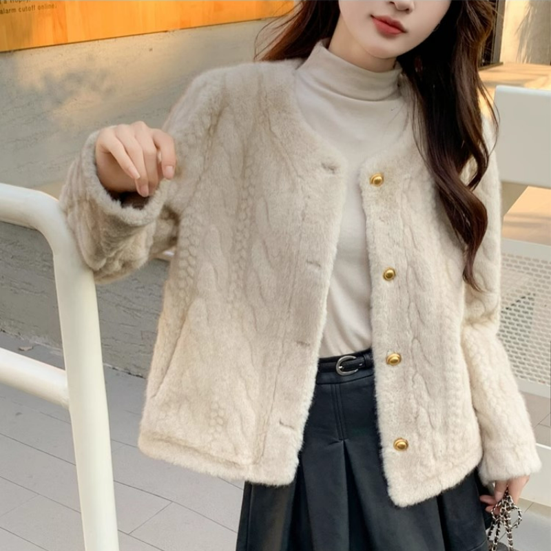 小香風高級感加厚圓領時尚夾棉洋氣外套