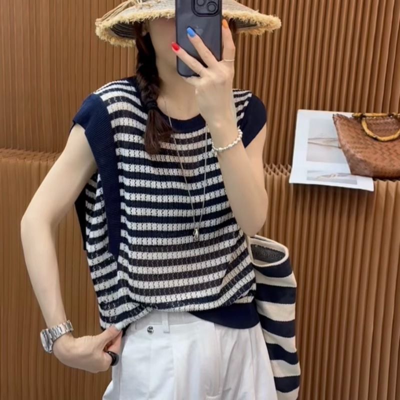 【單件/套裝】寬松顯瘦減齡無袖針織衫+闊腿休閑褲兩件套