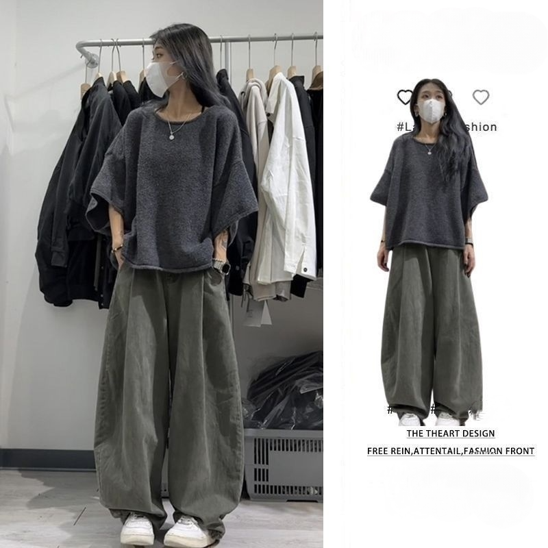 【單品/套裝】韓版寬鬆短袖潮流休閒褲兩件套裝-HaloBless