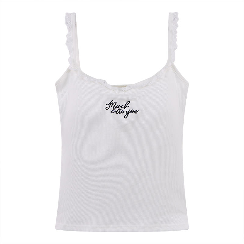 純欲蕾絲刺繡帶胸墊美背設計感顯瘦吊帶背心-HaloBless