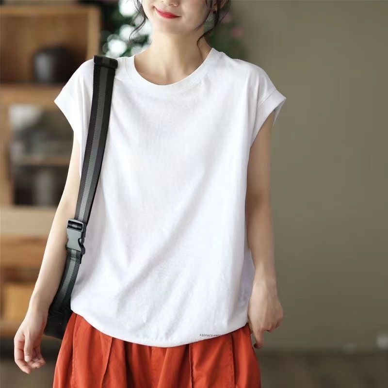 文藝純棉顯瘦圓領休閒純色T恤-HaloBless