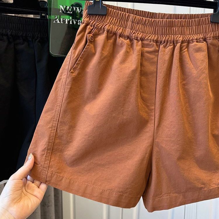 3色純棉鬆緊腰寬鬆休閒高腰闊腿口袋短褲