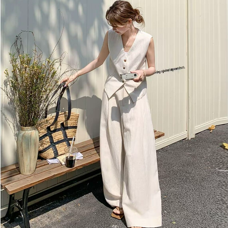 【單件/套裝】法式氣質高級感時尚馬甲+休閑闊腿褲兩件套裝