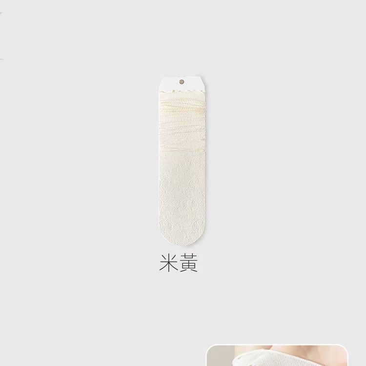 甜美薄款蕾絲花邊純色冰絲透氣中筒堆堆襪-HaloBless