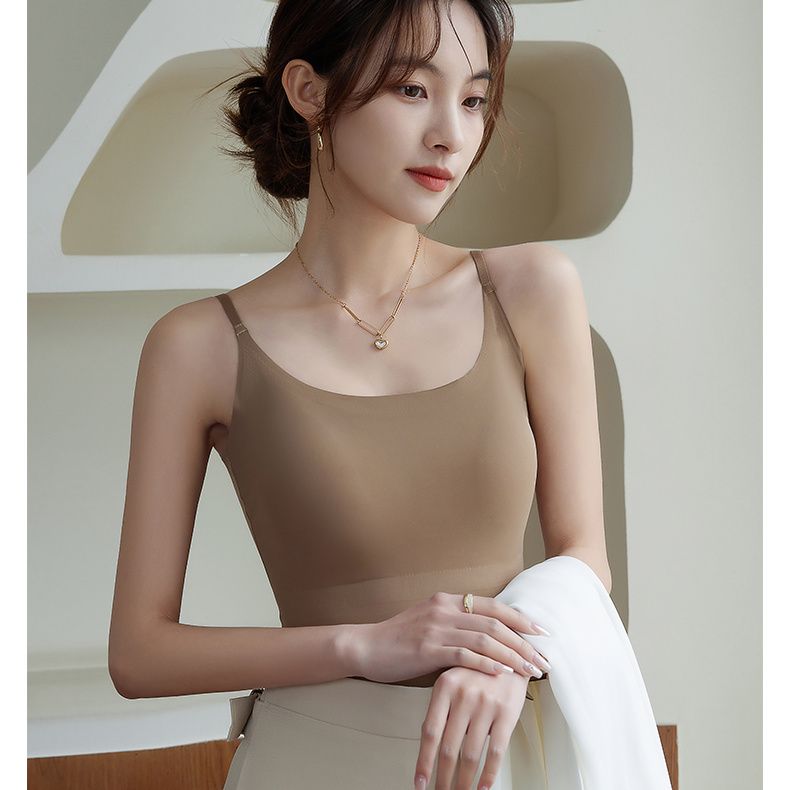 涼感薄款美背無痕打底外穿帶杯墊吊帶背心