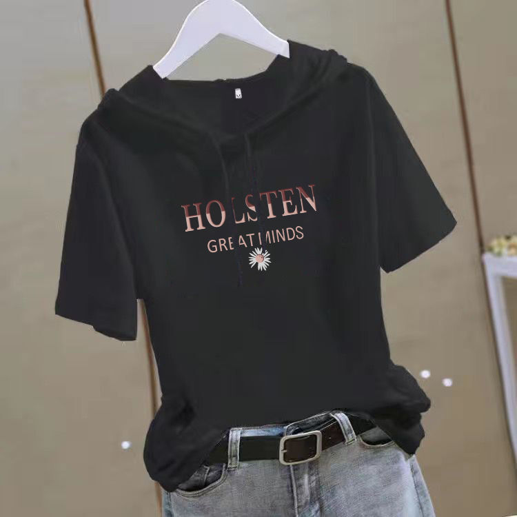 休閒顯瘦減齡時尚寬鬆連帽短袖T恤