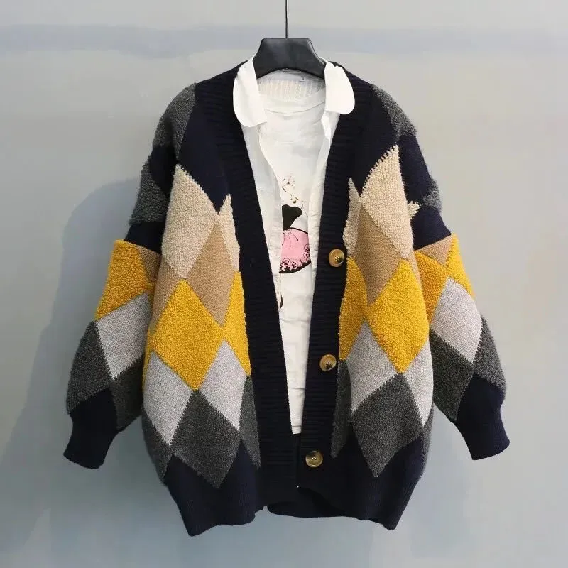 韓版慵懶風寬鬆刷毛中長版針織開衫