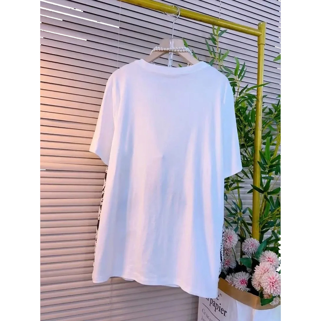 高級感假兩件鉤花鏤空寬鬆洋氣短袖T恤