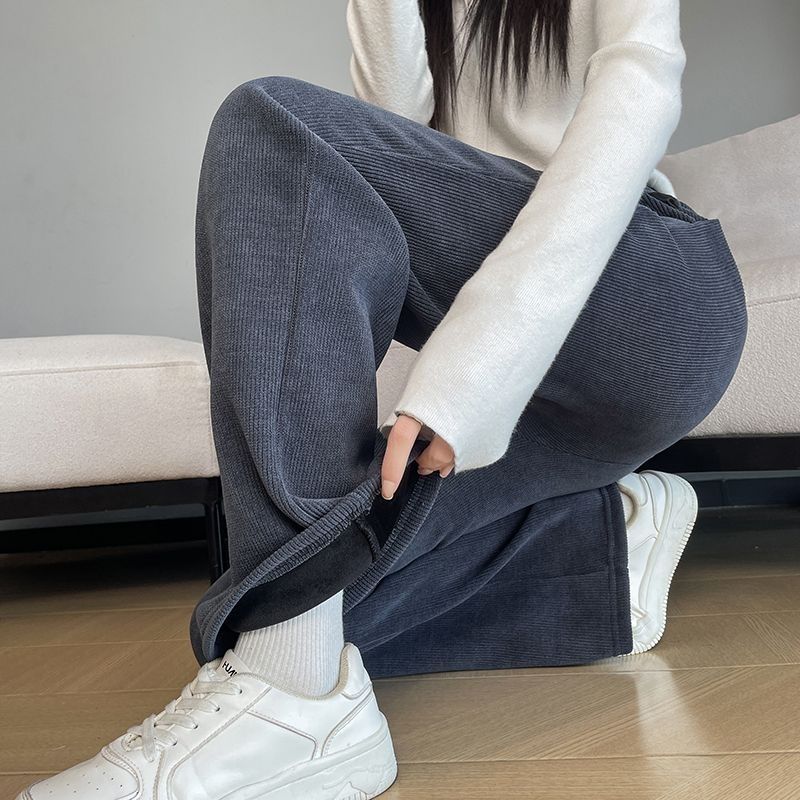 刷毛喇叭高腰垂感雪尼爾大碼寬鬆微喇褲