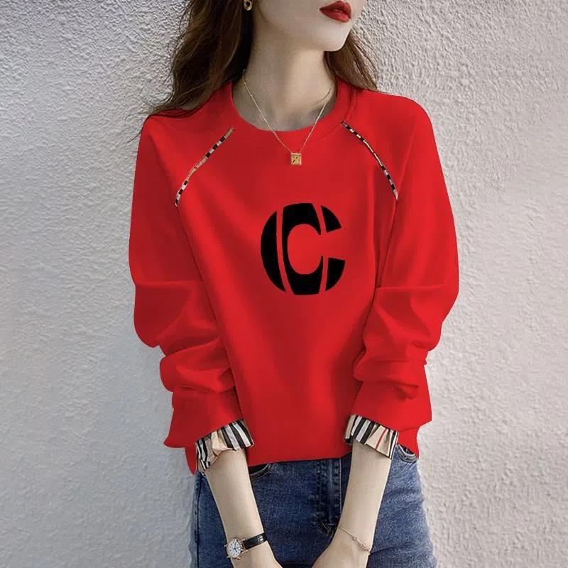 純棉薄款假兩件圓領韓版洋氣減齡顯瘦長袖衛衣-HaloBless