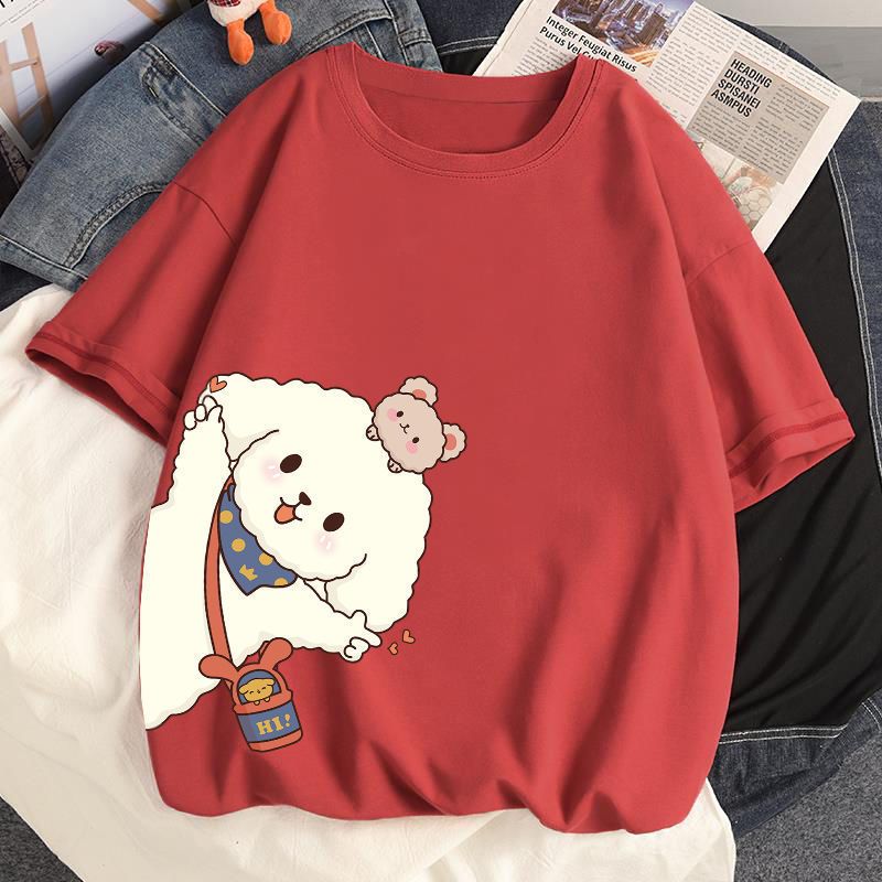 多色純棉可爱印花宽松圆领短袖T恤-HaloBless