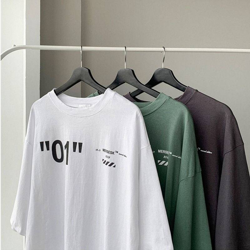 日系寬松休閑潮流字母印花五分短袖T恤-HaloBless