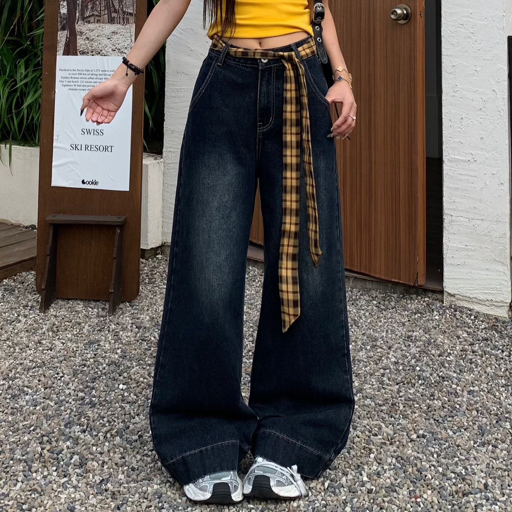 【單件/套裝】韓版寬鬆休閒連帽拉鏈外套+複古牛仔褲兩件套