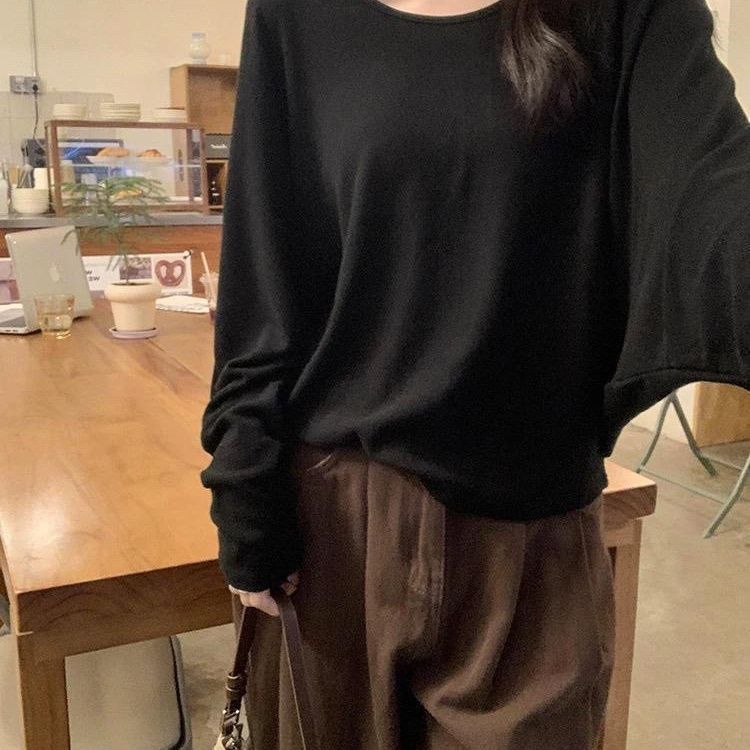 蝙蝠袖慵懶寬鬆顯瘦百搭長袖T恤