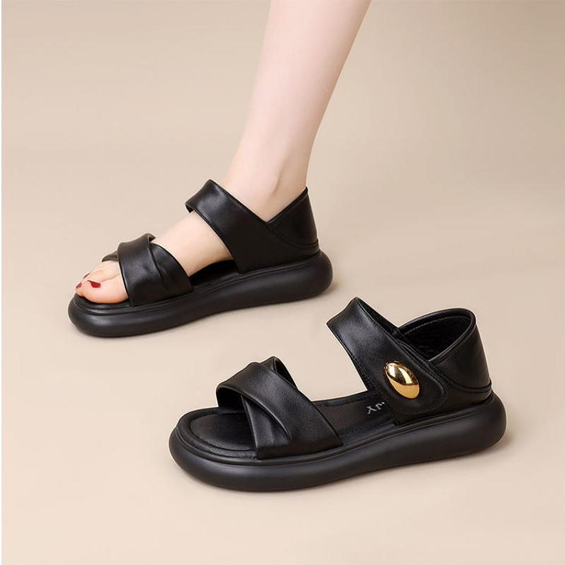 舒適休閒平底軟底軟面中跟羅馬涼鞋-HaloBless