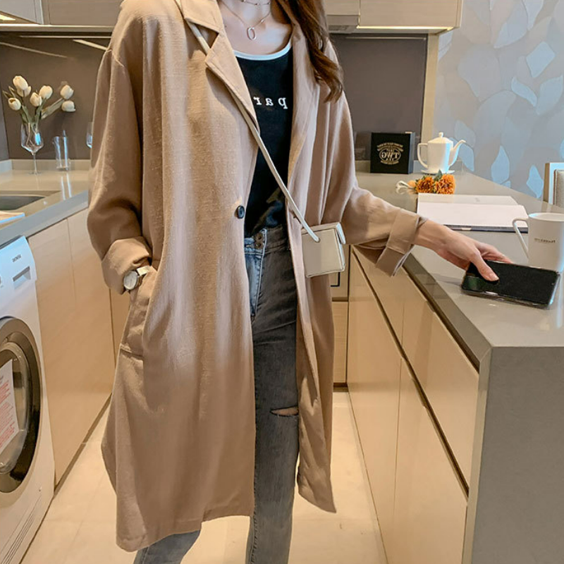 時尚寬鬆英倫風大碼中長款風衣外套-HaloBless