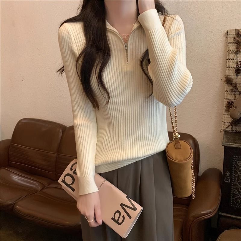 慵懶風半拉鍊高領寬鬆顯瘦內搭長袖針織衫