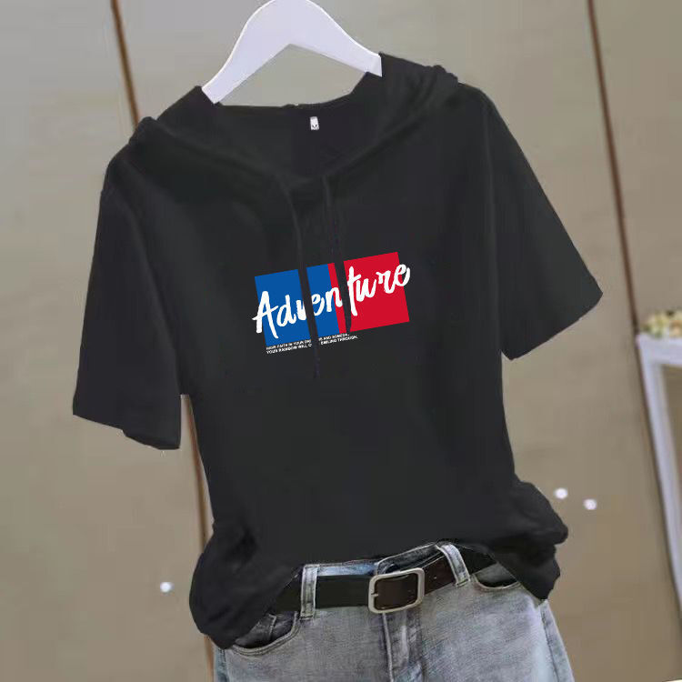 休閒顯瘦減齡時尚寬鬆連帽短袖T恤