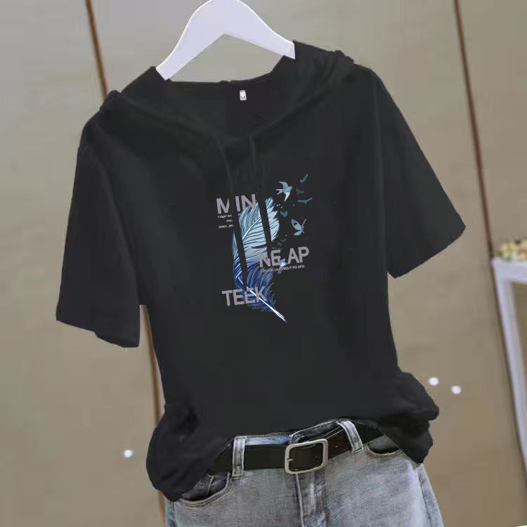 休閒顯瘦減齡時尚寬鬆連帽短袖T恤