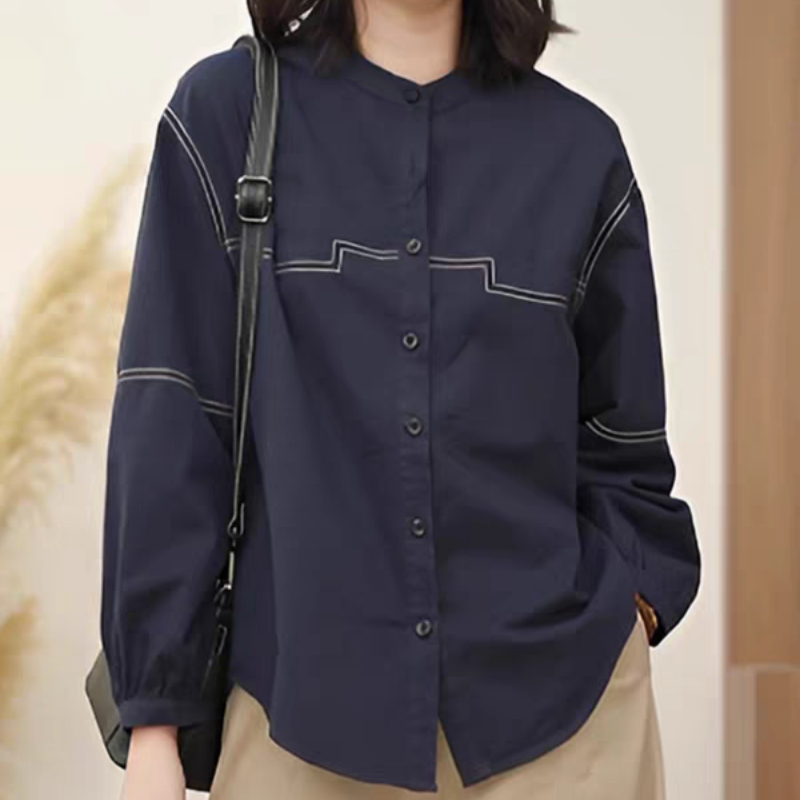 時尚明線設計顯瘦洋氣減齡休閑長袖襯衫-HaloBless