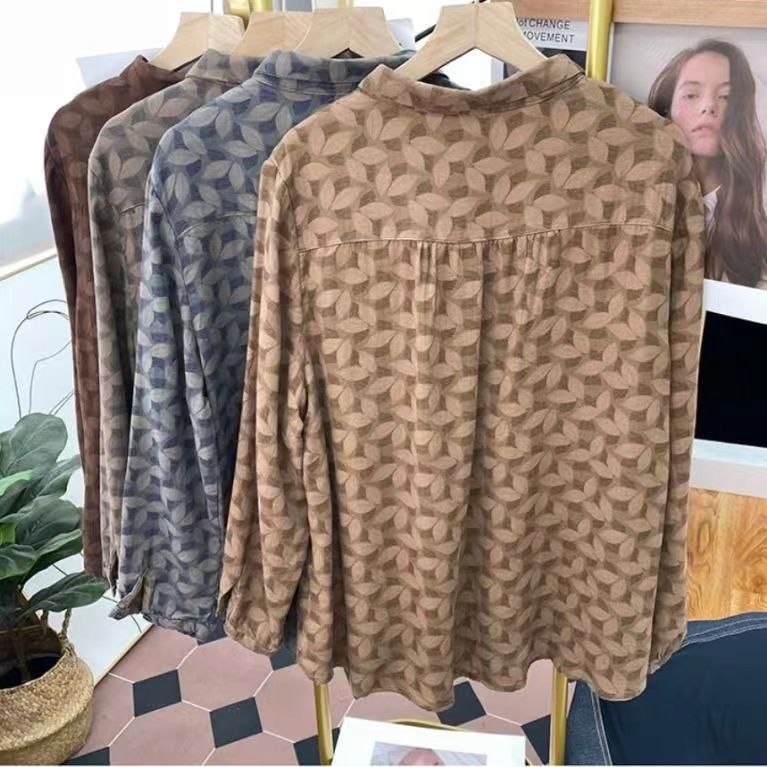 韓系純棉長袖翻領印花減齡襯衫-HaloBless