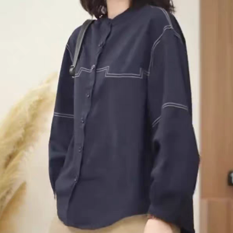 時尚明線設計顯瘦洋氣減齡休閑長袖襯衫-HaloBless