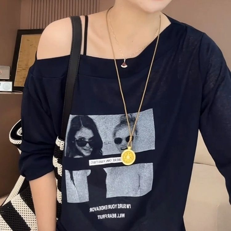 大碼一字領慵懶風寬鬆防曬長袖罩衫-HaloBless