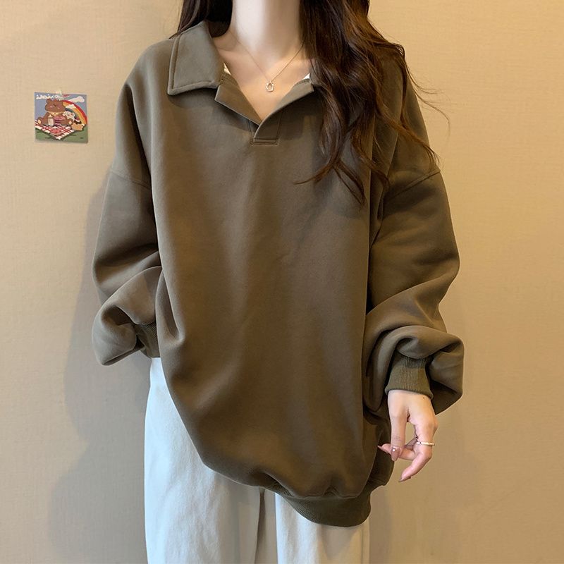 美式寬鬆翻領oversize顯瘦長袖T恤