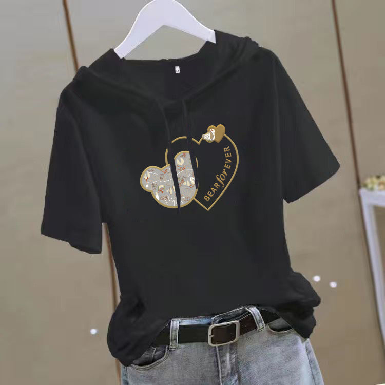 休閒顯瘦減齡時尚寬鬆連帽短袖T恤