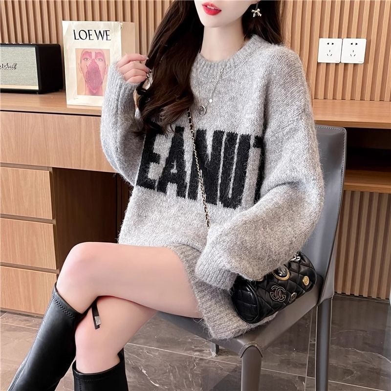 慵懶風寬鬆洋氣中長版針織毛衣