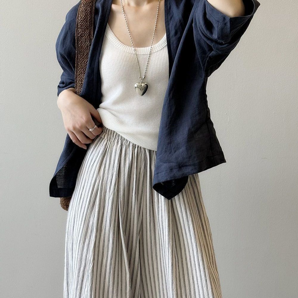 薄款寬鬆防曬復古棉感文藝長袖開衫-HaloBless