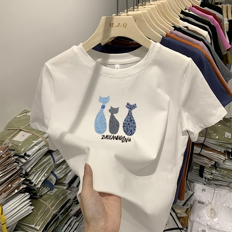 (10色可選)純棉印花修身時尚百搭圓領顯瘦正肩短袖T恤