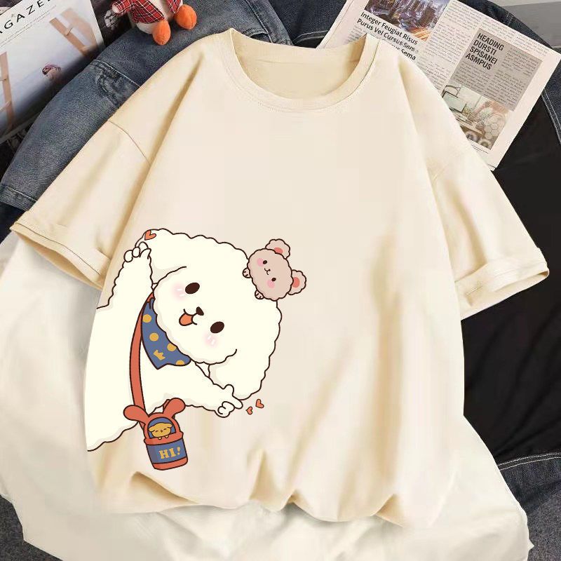 多色純棉可爱印花宽松圆领短袖T恤-HaloBless