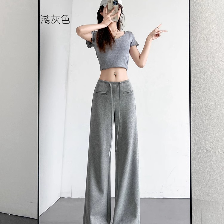 美式微喇高腰顯瘦垂感休閑衛褲慵懶闊腿褲-HaloBless