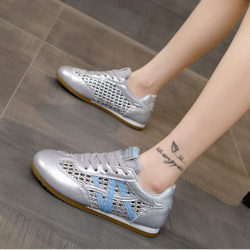 透氣網面阿甘鞋鏤空編織運動休閒小白鞋-HaloBless