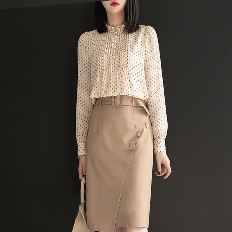 氣質寬鬆長袖時尚洋氣雪紡襯衫-HaloBless