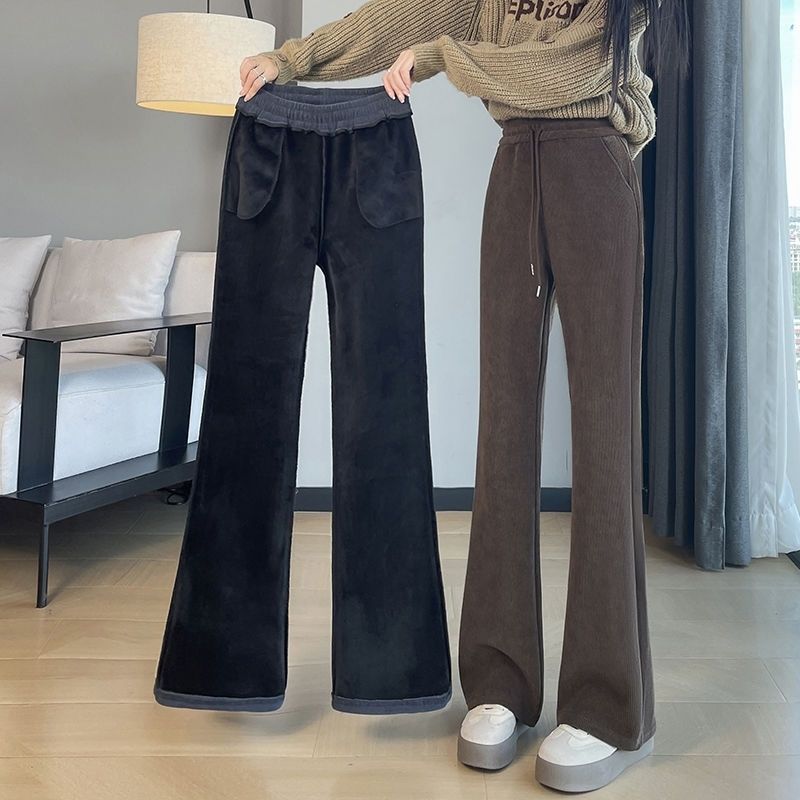 刷毛喇叭高腰垂感雪尼爾大碼寬鬆微喇褲