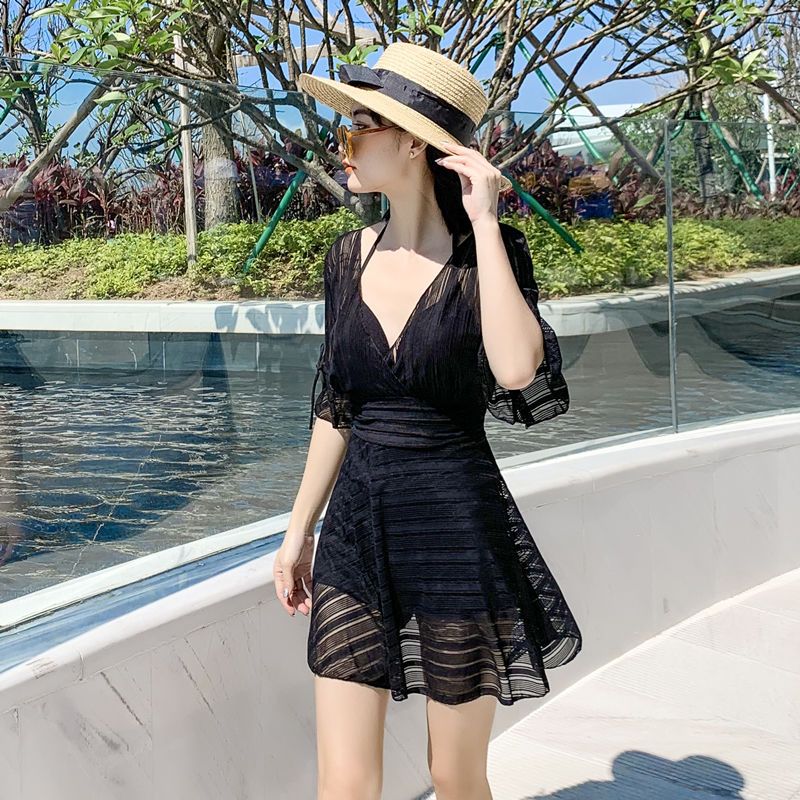 韓版設計感小眾清新遮肚顯瘦聚攏連體式泳衣