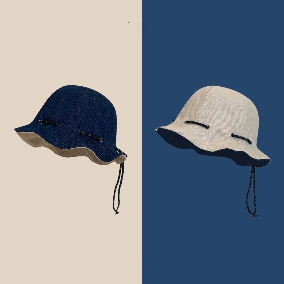 日系防曬抽繩設計兩用可斜挎可折疊漁夫帽