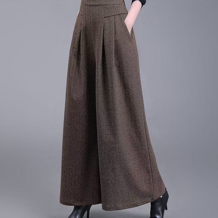 羊絨毛呢高腰寬鬆顯瘦垂感直筒闊腿褲