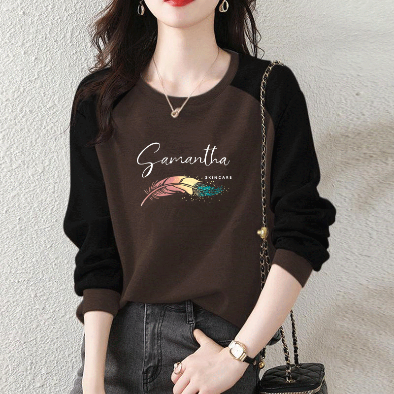 純棉韓版寬鬆顯瘦套頭外穿拼接衛衣長袖-HaloBless