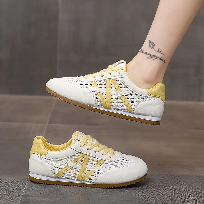 透氣網面阿甘鞋鏤空編織運動休閒小白鞋-HaloBless