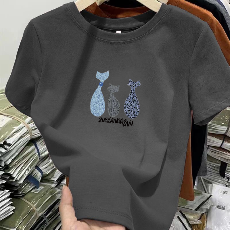 (10色可選)純棉印花修身時尚百搭圓領顯瘦正肩短袖T恤