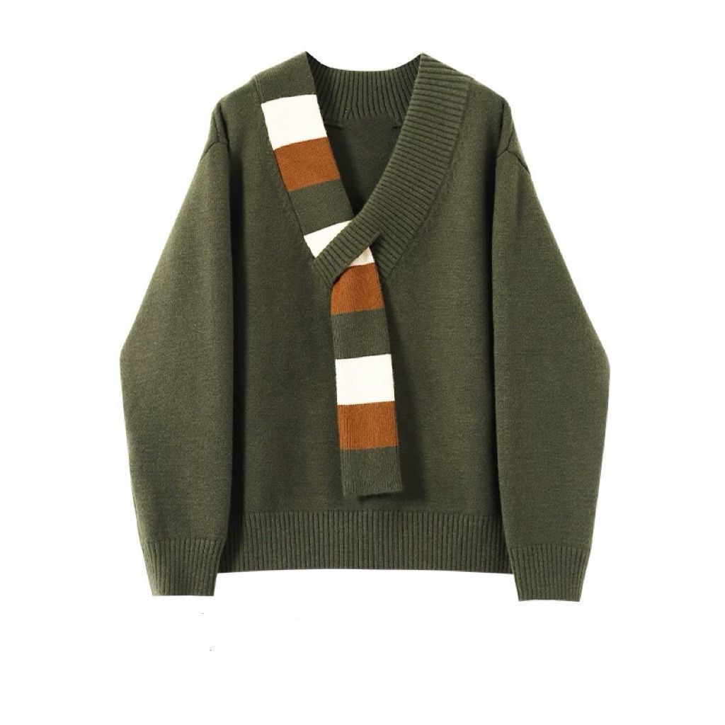 【單件/套裝】韓系減齡V領針織衫毛衣+高腰顯瘦闊腿牛仔褲兩件套