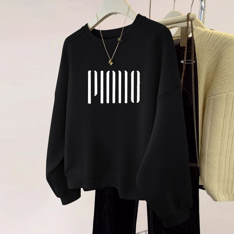 薄款/刷毛休閒圓領寬鬆顯瘦長袖T恤