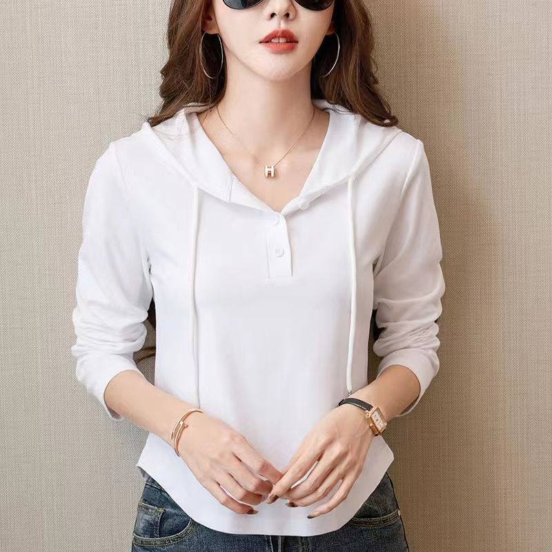 修身顯休閒短版素色長袖連帽T-HaloBless