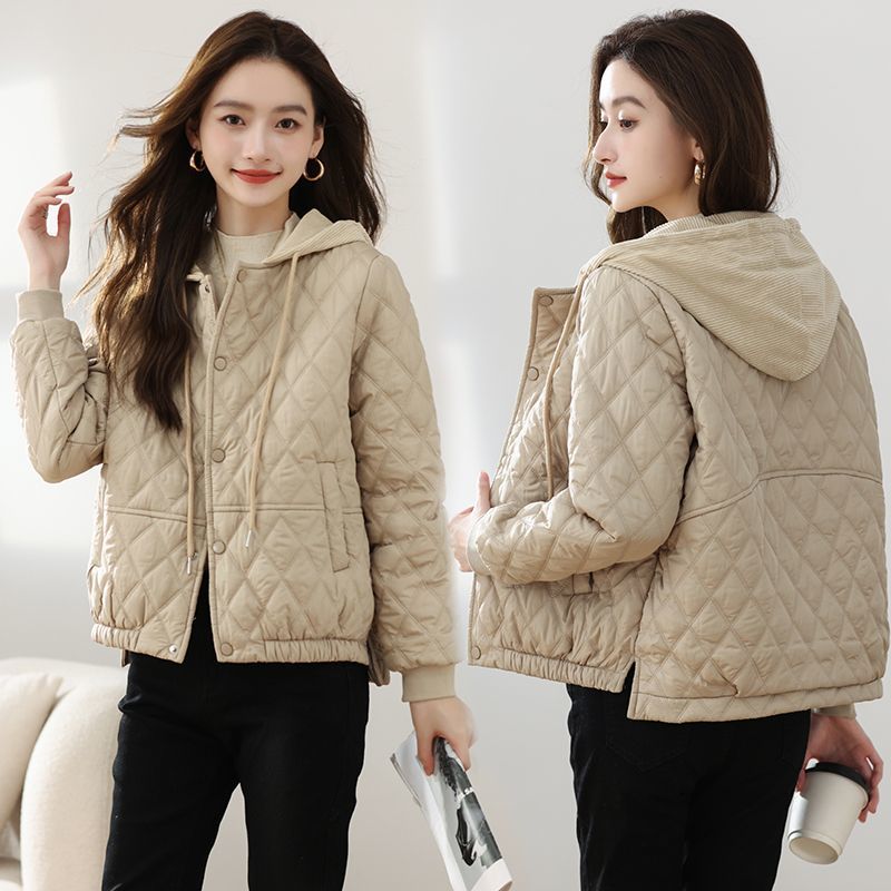 輕奢短版休閒時尚氣質連帽輕薄棉服外套